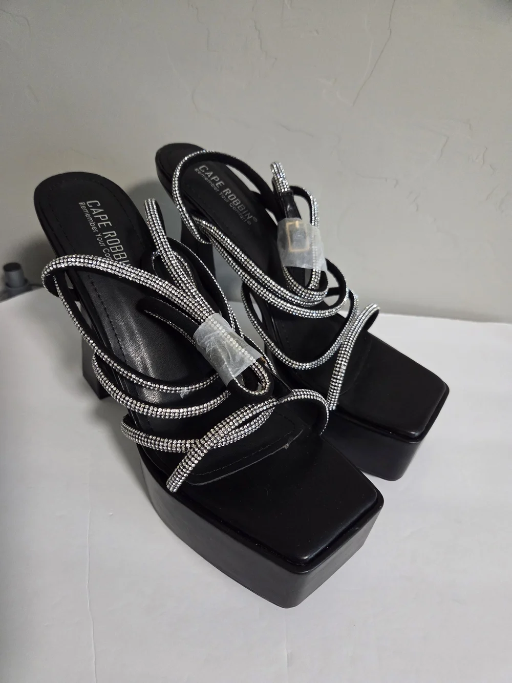 Cape Robbin Black Rhinestone Strappy Platform Heels Size 10